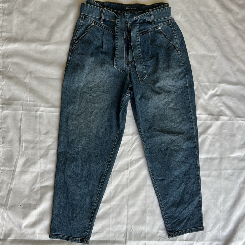 INC Denim Mom Jeans with Belt